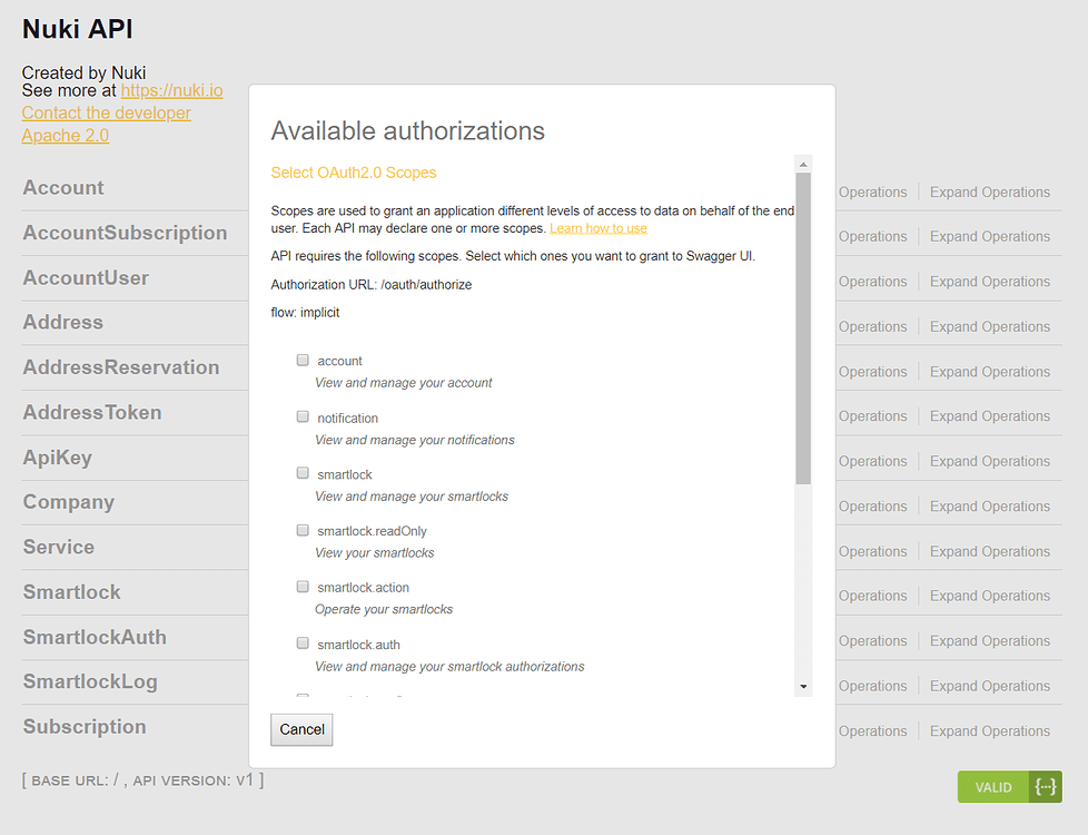 Swagger Interface - Web API - Nuki Developers